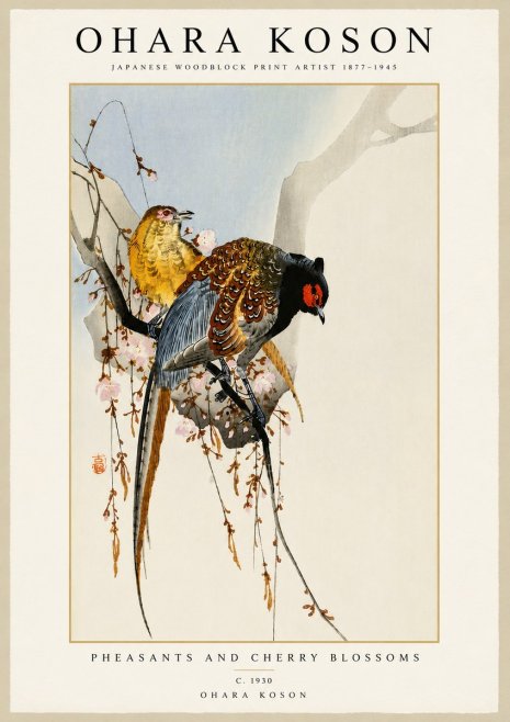 Ohara Koson Pheasants and Cherry Blossoms I No5 - Poster