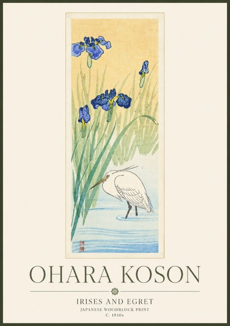 Ohara Koson Irises and Egret No3 - Poster
