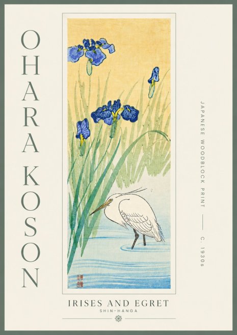 Ohara Koson Irises and Egret No5 - Poster