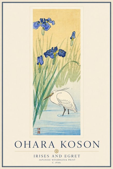Ohara Koson Irises and Egret No6 - Poster