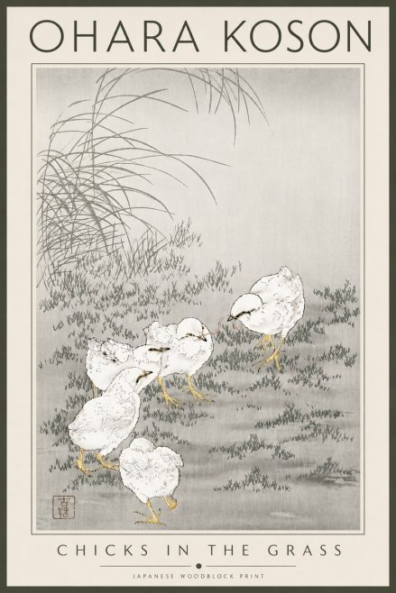 Ohara Koson Chicks in the Grass No4 - Poster