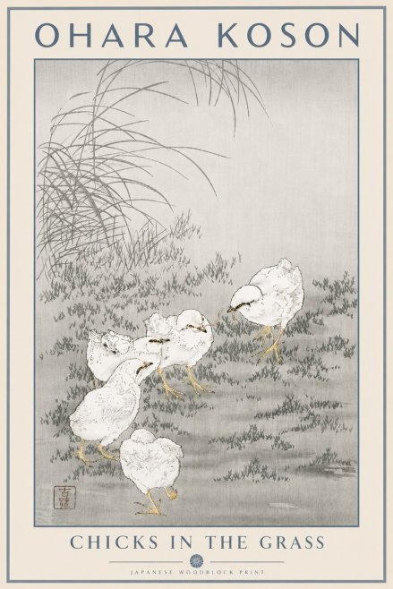 Ohara Koson Chicks in the Grass No5 - Poster