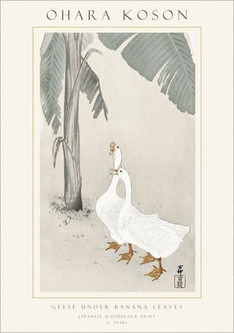 Ohara Koson Geese Under Banana Leaves No1 - Poster