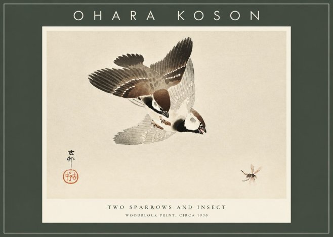 Ohara Koson Two Sparrows and Insect No2 - Poster