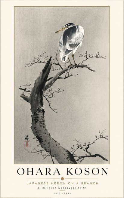 Ohara Koson Heron on a Branch No2 - Poster
