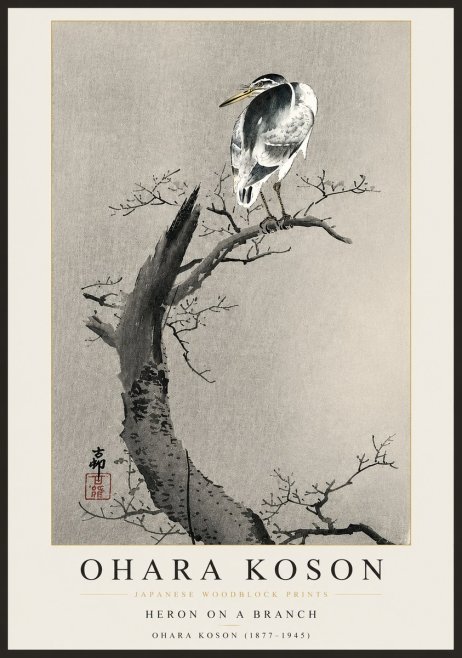 Ohara Koson Heron on a Branch No4 - Poster