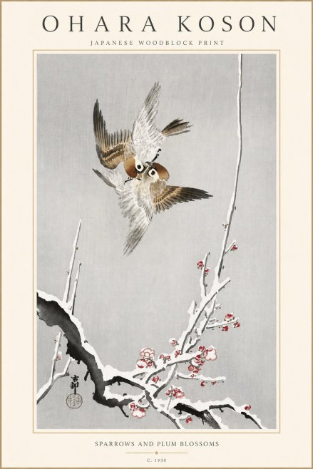 Ohara Koson Sparrows and Plum Blossoms No4 - Poster