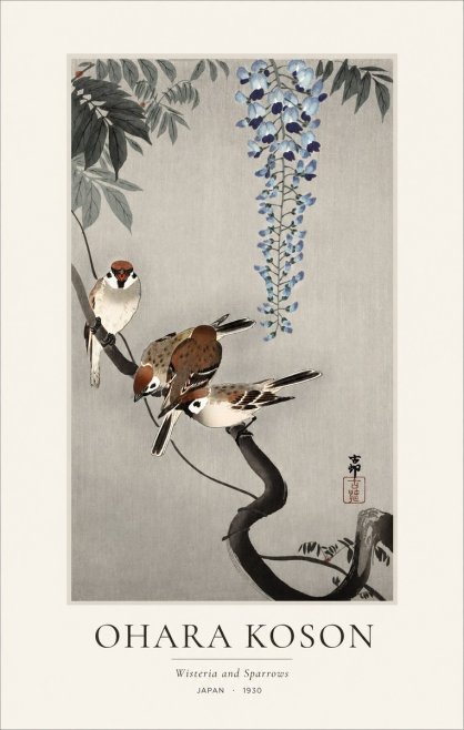 Ohara Koson Wisteria and Sparrows No1 - Poster