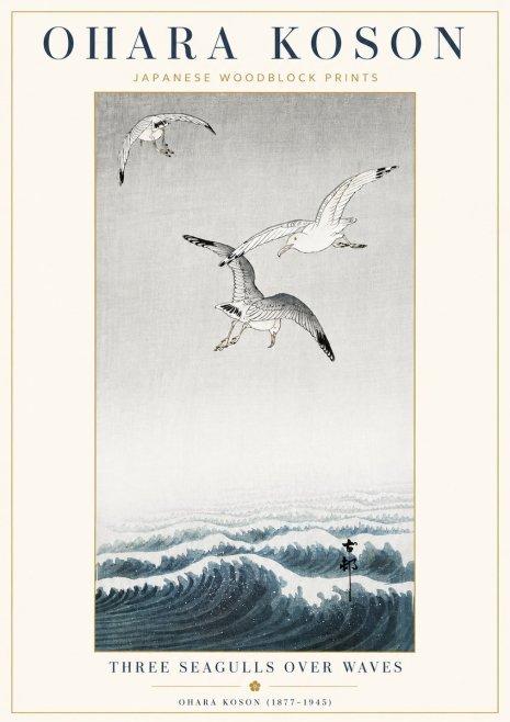 Ohara Koson Three Seagulls over Waves No4 - Poster