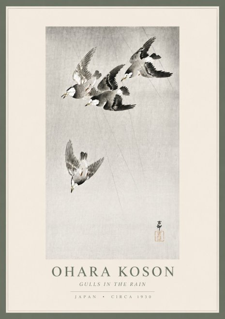 Ohara Koson Gulls in the Rain No4 - Poster