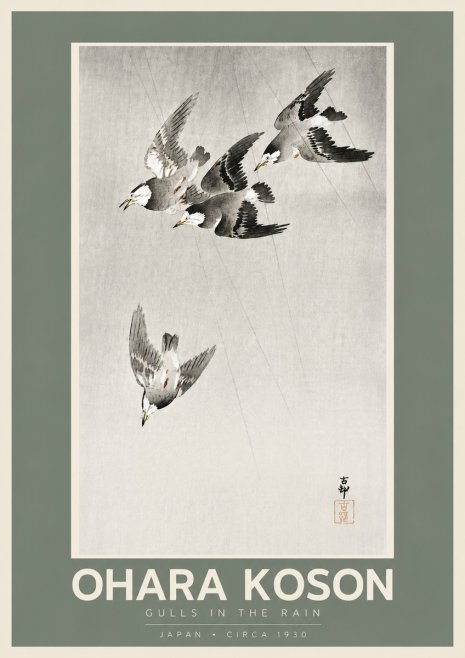 Ohara Koson Gulls in the Rain No5 - Poster