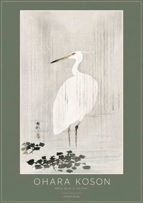 Ohara Koson White Egret in the Rain No2 - Poster