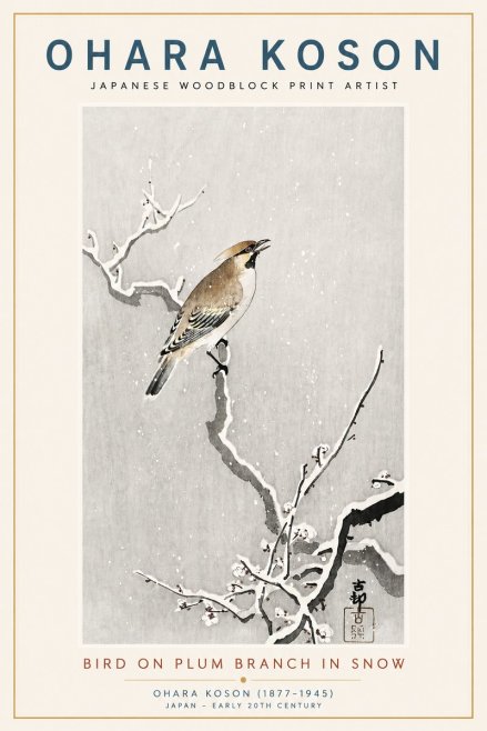 Ohara Koson Bird on Plum Branch in Snow No3 - Poster