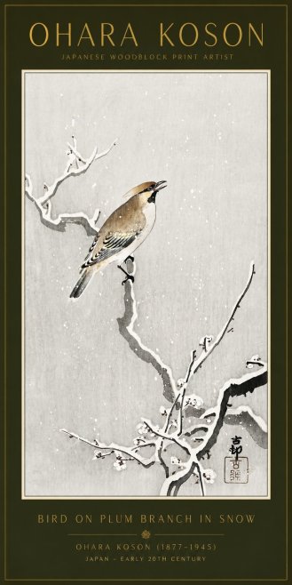 Ohara Koson Bird on Plum Branch in Snow No6 - Poster