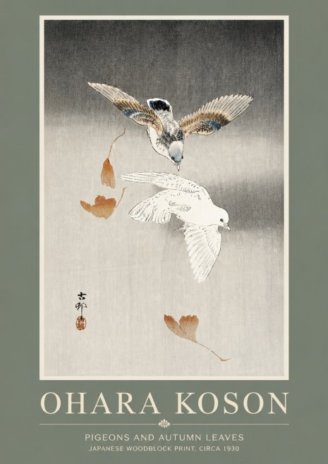 Ohara Koson Pigeons and Autumn Leaves No5 - Poster