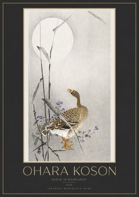 Ohara Koson Goose in Moonlight No3 - Poster