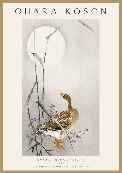 Ohara Koson Goose in Moonlight No6 - Poster