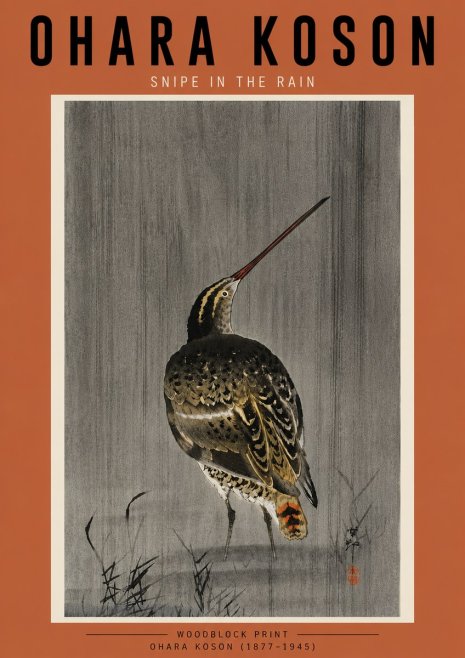 Ohara Koson Snipe in the Rain No5 - Poster