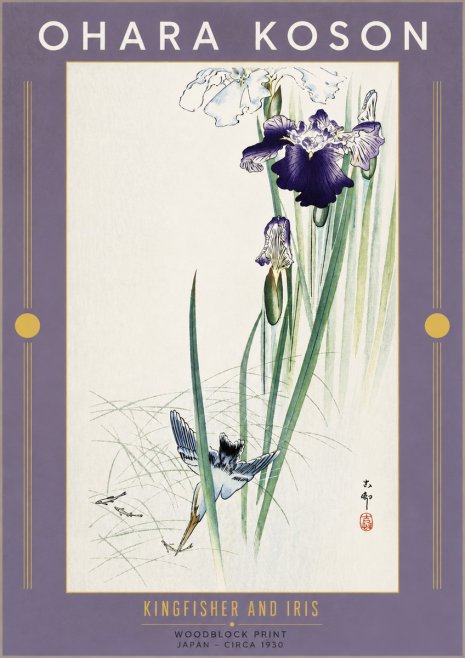 Ohara Koson Kingfisher and Iris No5 - Poster