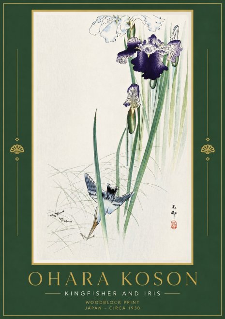 Ohara Koson Kingfisher and Iris No6 - Poster