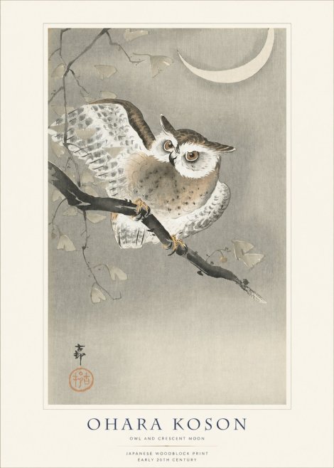 Ohara Koson Owl and Crescent Moon No1 - Poster