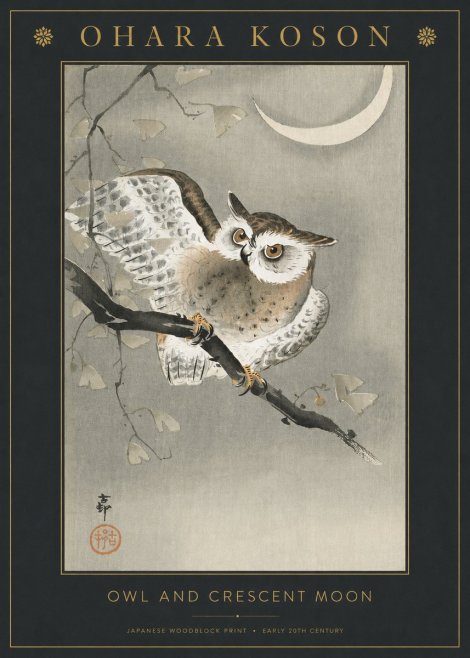Ohara Koson Owl and Crescent Moon No3 - Poster