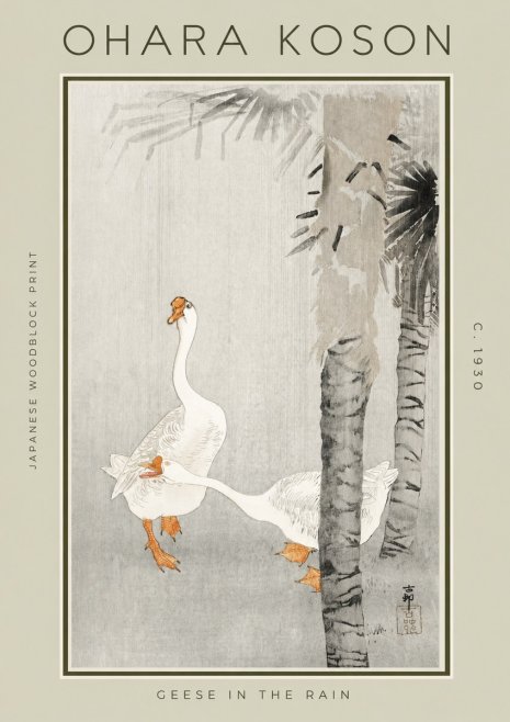 Ohara Koson Geese in the Rain No2 - Poster