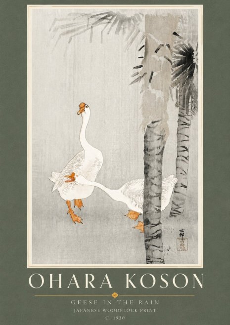 Ohara Koson Geese in the Rain No4 - Poster