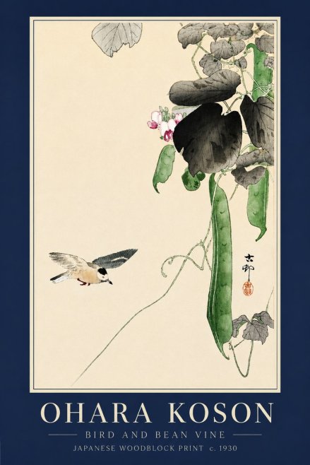 Ohara Koson Bird and Bean Vine No3 - Poster