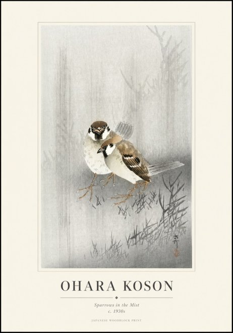 Ohara Koson Sparrows in the Mist No1 - Poster