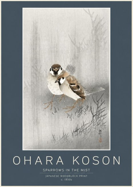 Ohara Koson Sparrows in the Mist No2 - Poster