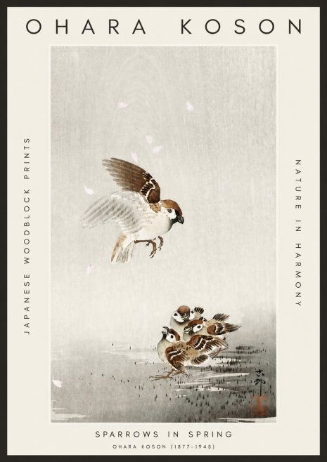 Ohara Koson Sparrows in Spring No3 - Poster
