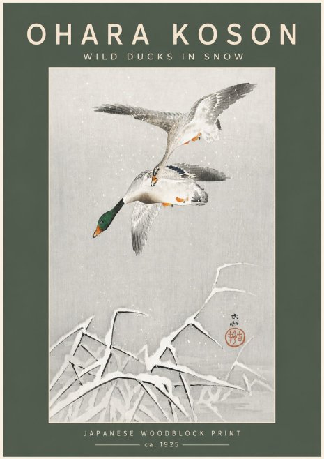 Ohara Koson Wild Ducks in Snow No5 - Poster