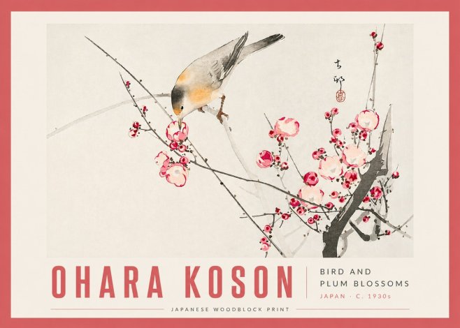 Ohara Koson Bird and Plum Blossoms No6 - Poster