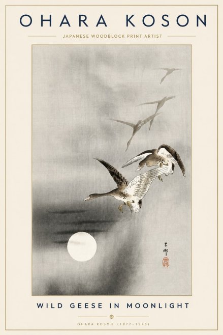 Ohara Koson Wild Geese in Moonlight II No3 - Poster