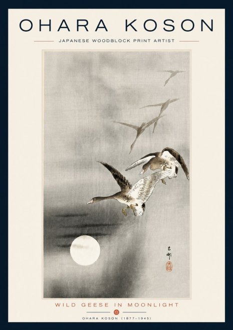 Ohara Koson Wild Geese in Moonlight II No5 - Poster