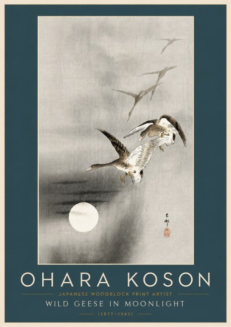 Ohara Koson Wild Geese in Moonlight II No6 - Poster