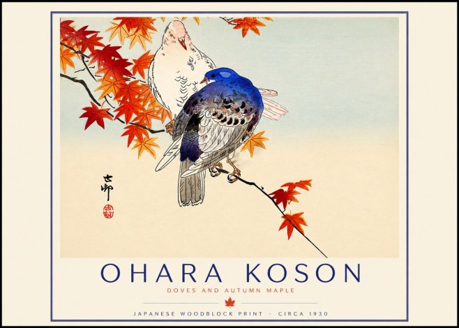 Ohara Koson Doves and Autumn Maple No2 - Poster