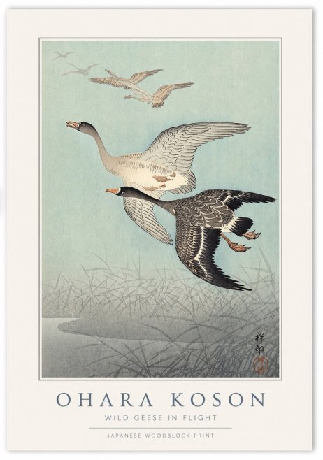 Ohara Koson Wild Geese in Flight II No1 - Poster