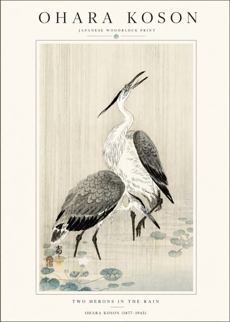 Ohara Koson Two Herons in the Rain No4 - Poster