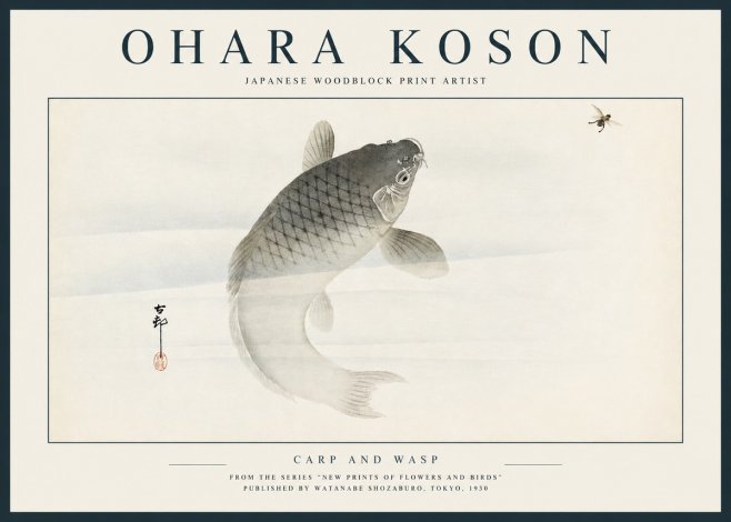 Ohara Koson Carp and Wasp No3 - Poster