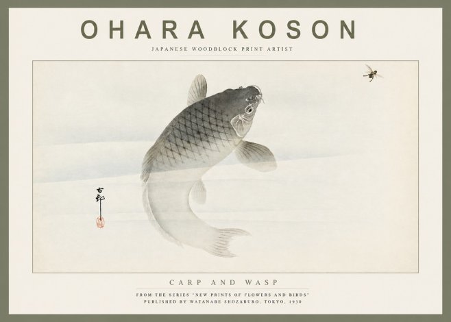 Ohara Koson Carp and Wasp No4 - Poster