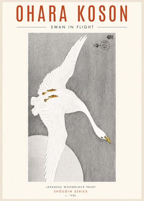 Ohara Koson Swan in Flight No4 - Poster