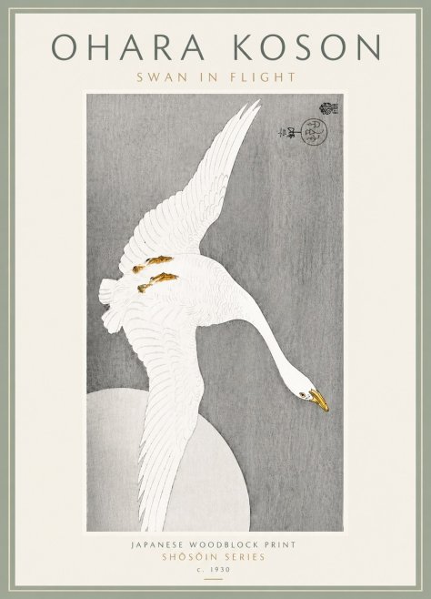 Ohara Koson Swan in Flight No6 - Poster