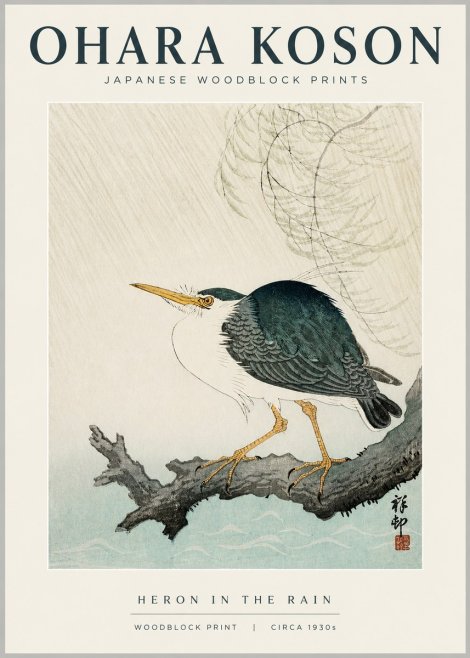 Ohara Koson Heron in the Rain No1 - Poster