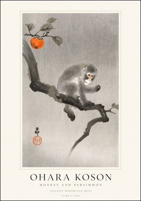 Ohara Koson Monkey and Persimmon No1 - Poster