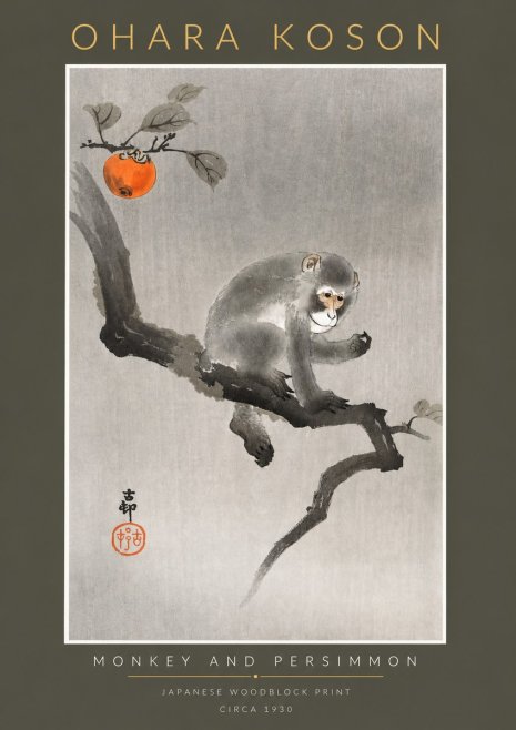 Ohara Koson Monkey and Persimmon No2 - Poster