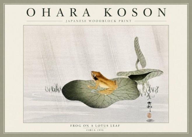 Ohara Koson Frog on a Lotus Leaf No6 - Poster