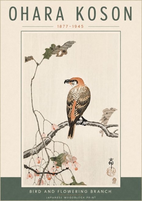 Ohara Koson Bird and Flowering Branch No6 - Poster