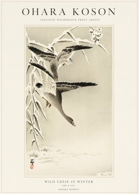 Ohara Koson Wild Geese in Winter No1 - Poster